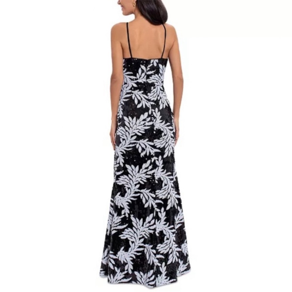 Betsy & Adam Floral Sequin Gown in Black/White 6 - Picture 2 of 10